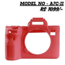 Red PICO silicone protective camera case cover for Sony Alpha A7CII and A7CR, showing a shockproof rubber skin with precision cutouts for buttons and dials.