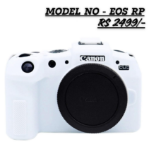 White silicone protective case cover custom-fitted for Canon EOS RP mirrorless camera, featuring a non-slip grip and precision cutouts for buttons and dials.