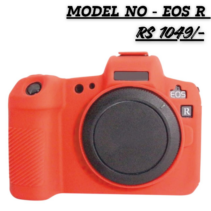 Red PICO silicone protective camera case cover custom-fitted for Canon EOS R mirrorless camera, featuring a textured grip and precise cutouts for buttons and dials.
