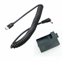 DR-E5 DC Coupler LP-E5 dummy battery with USB-C PD coiled power cable for Canon EOS Rebel T1i 450D 500D cameras.