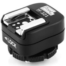 Angled top view of the Pixel TF-321 Hot Shoe Adapter showing the metal ISO flash mount and the side locking dial.
