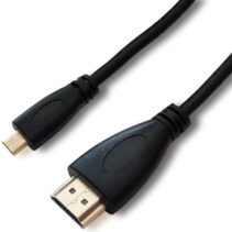 Close-up view of Pro-Link gold-plated Micro HDMI (Type D) and standard HDMI (Type A) male connectors showing pin detail.
